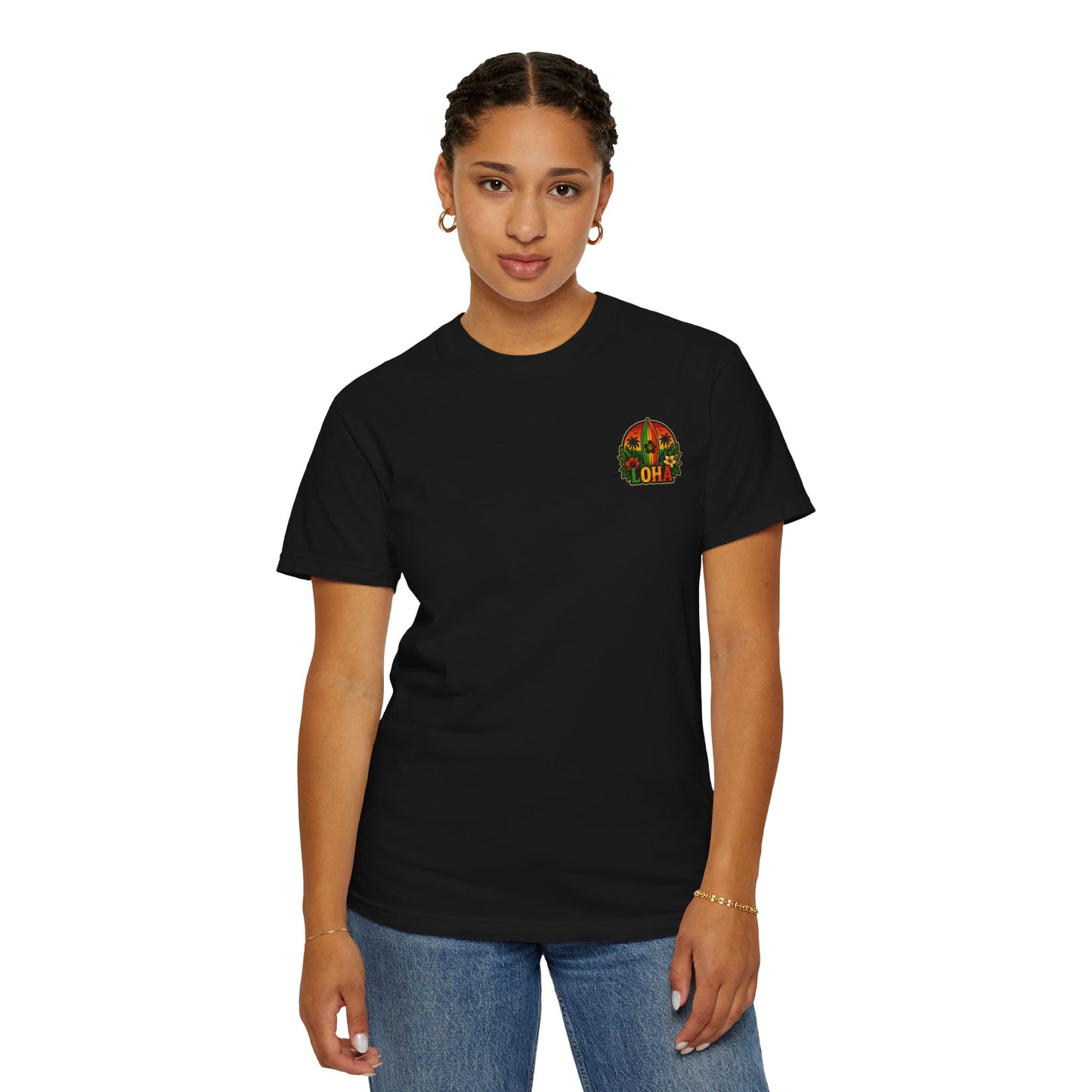Loha Surf T-Shirt — Tropical Hibiscus Sunset Graphic