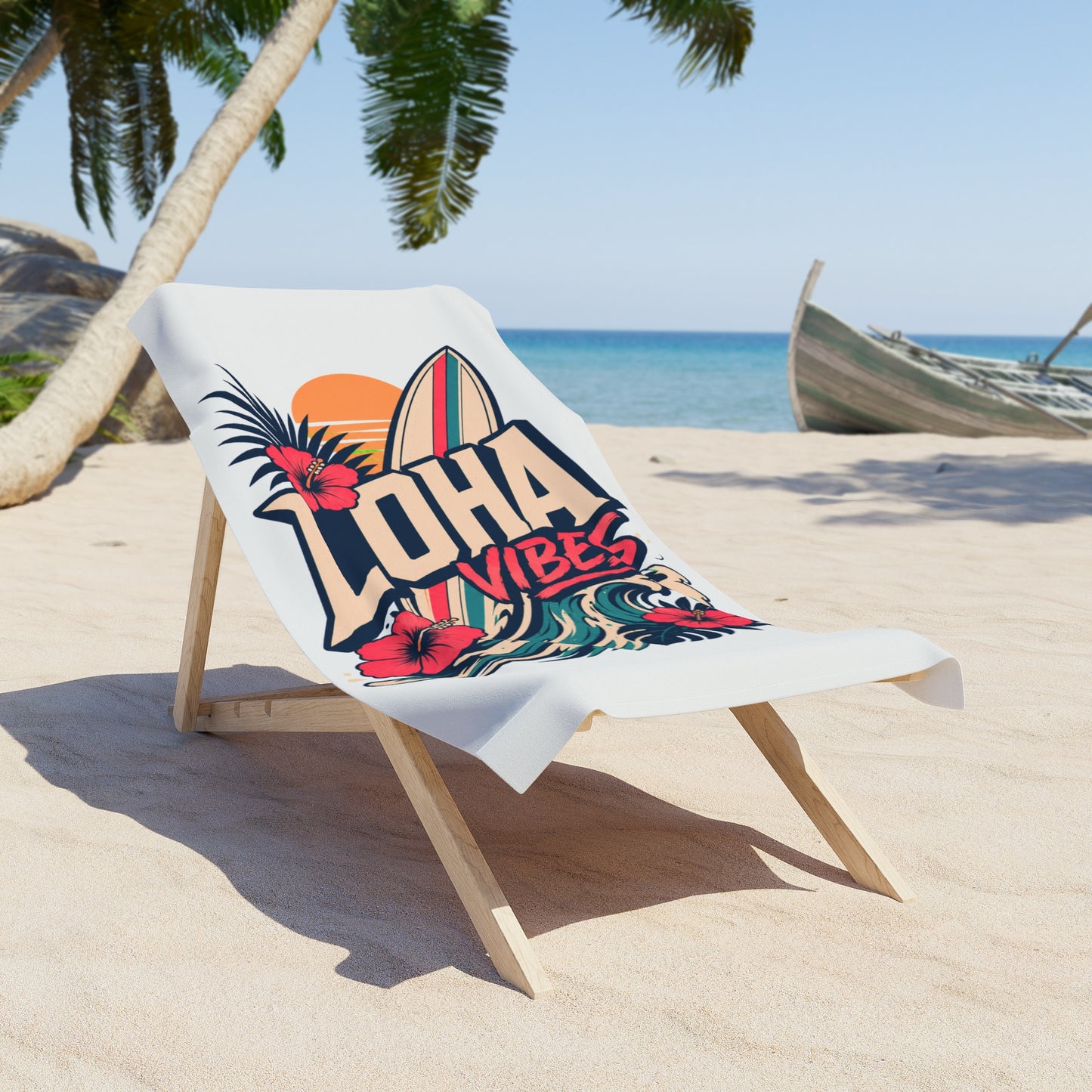 Loha Vibes Beach Towel – Tropical Surf & Hibiscus Sun Design