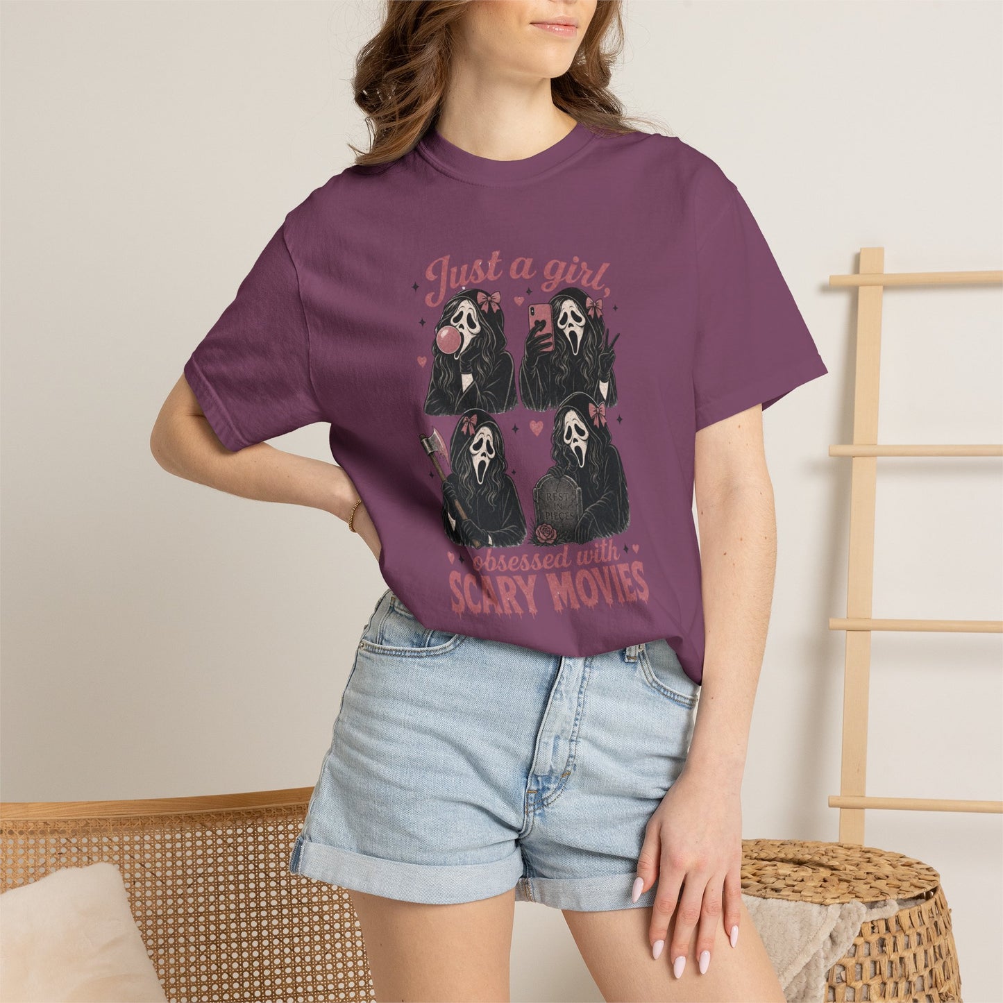 Just a Girl Obsessed with Scary Movies T-Shirt | Horror Mask Design