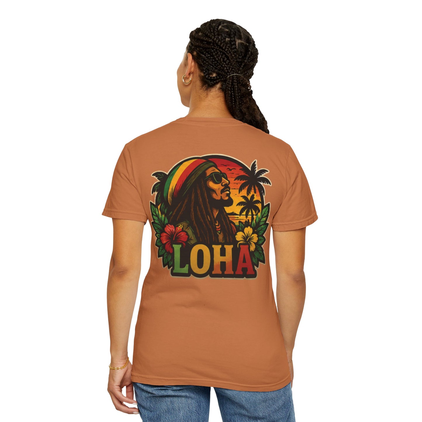 Rasta Aloha T-Shirt — "LOHA" Reggae Sunset Tee