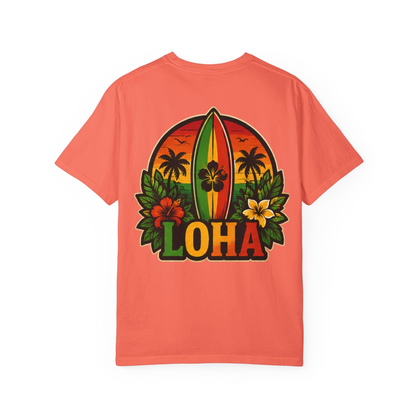 Loha Surf T-Shirt — Tropical Hibiscus Sunset Graphic