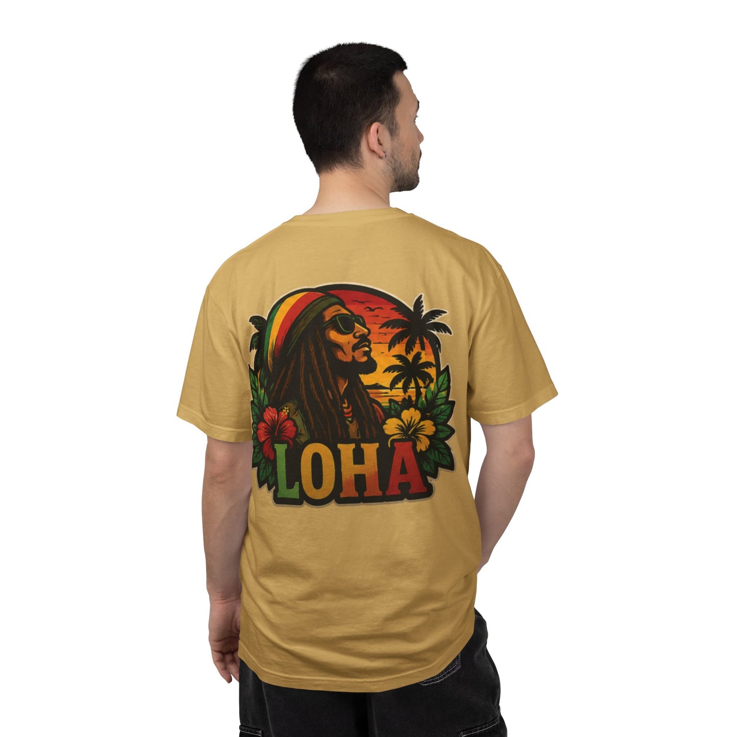 Rasta Aloha T-Shirt — "LOHA" Reggae Sunset Tee