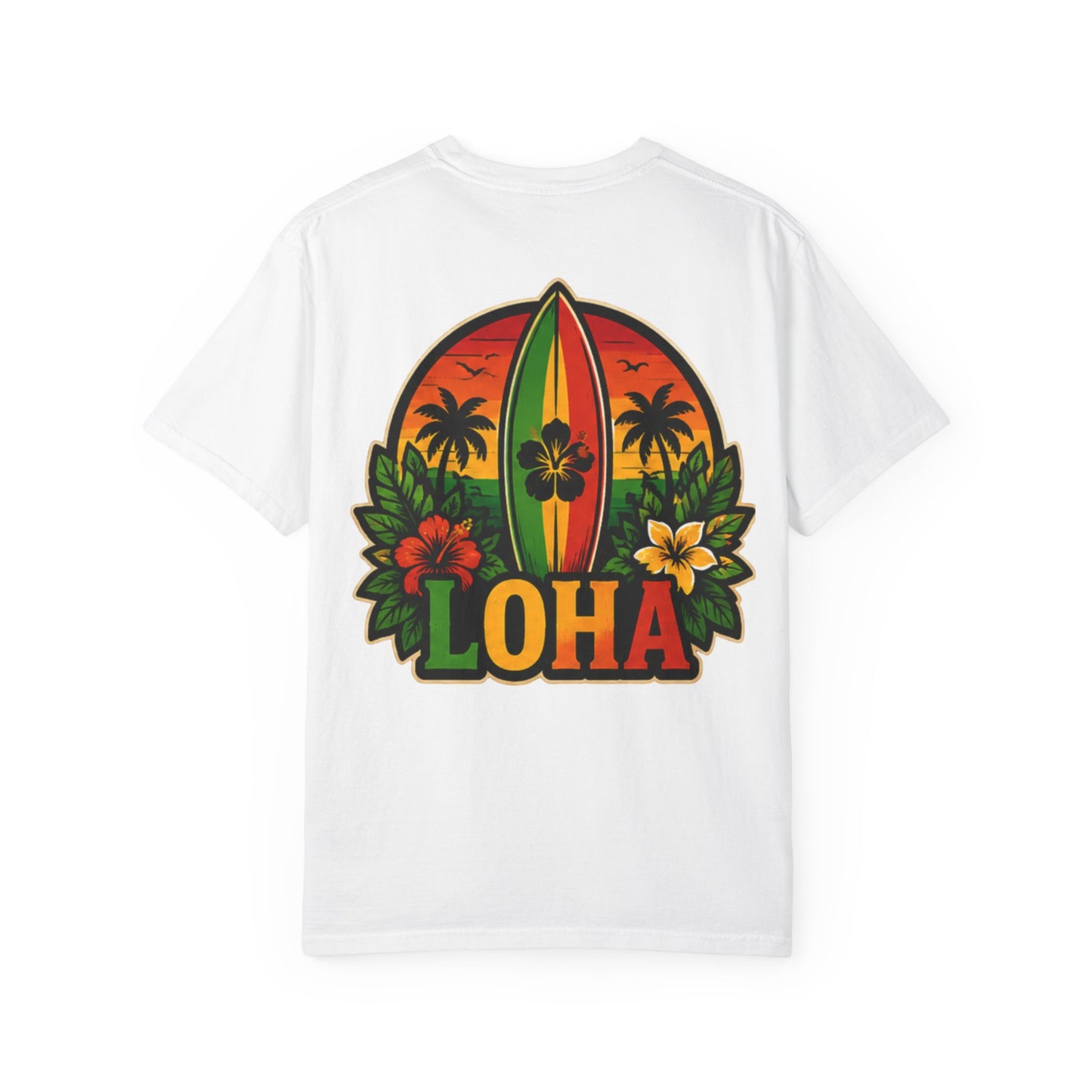 Loha Surf T-Shirt — Tropical Hibiscus Sunset Graphic
