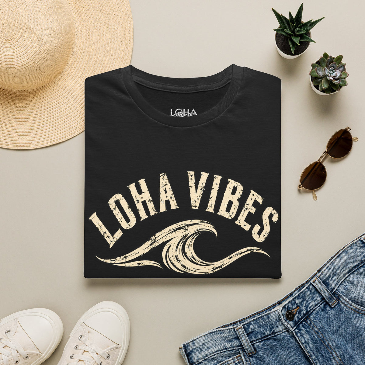 LOHA VIBES Signature Wave Graphic Tee – Coastal Lifestyle T-Shirt