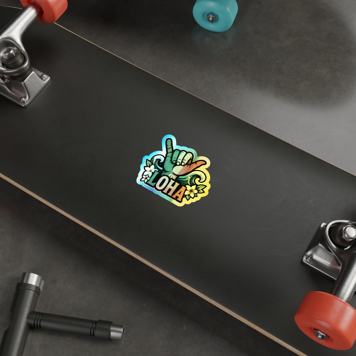 Holographic "Loha" Shaka Sticker — Die-Cut Surf Vibe