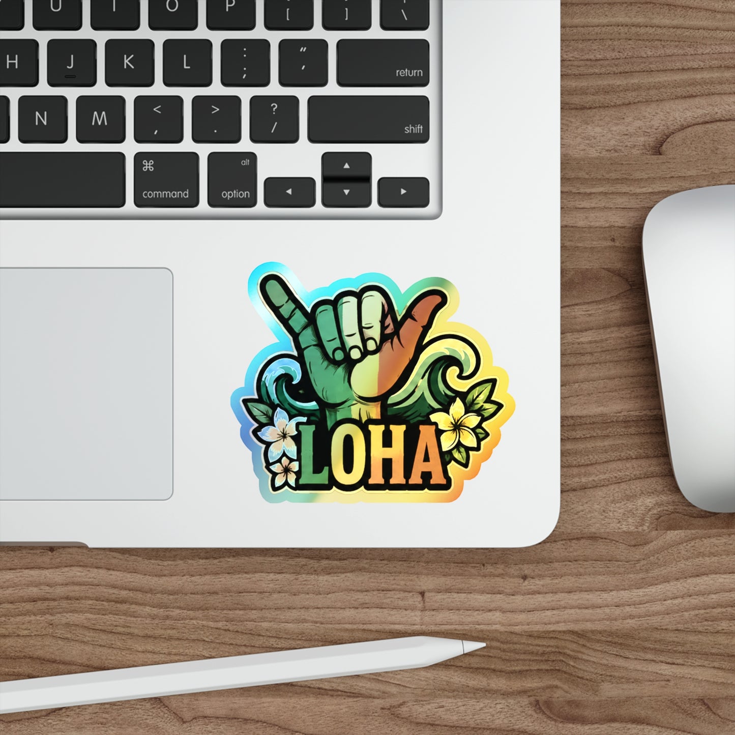Holographic "Loha" Shaka Sticker — Die-Cut Surf Vibe
