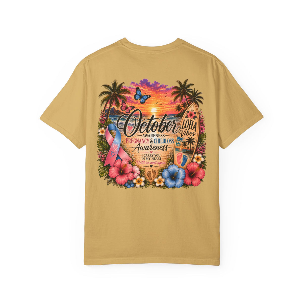 "Mama" to an Angel in Heaven T-Shirt — October Pregnancy & Childloss Awareness Sunset Floral Backprint