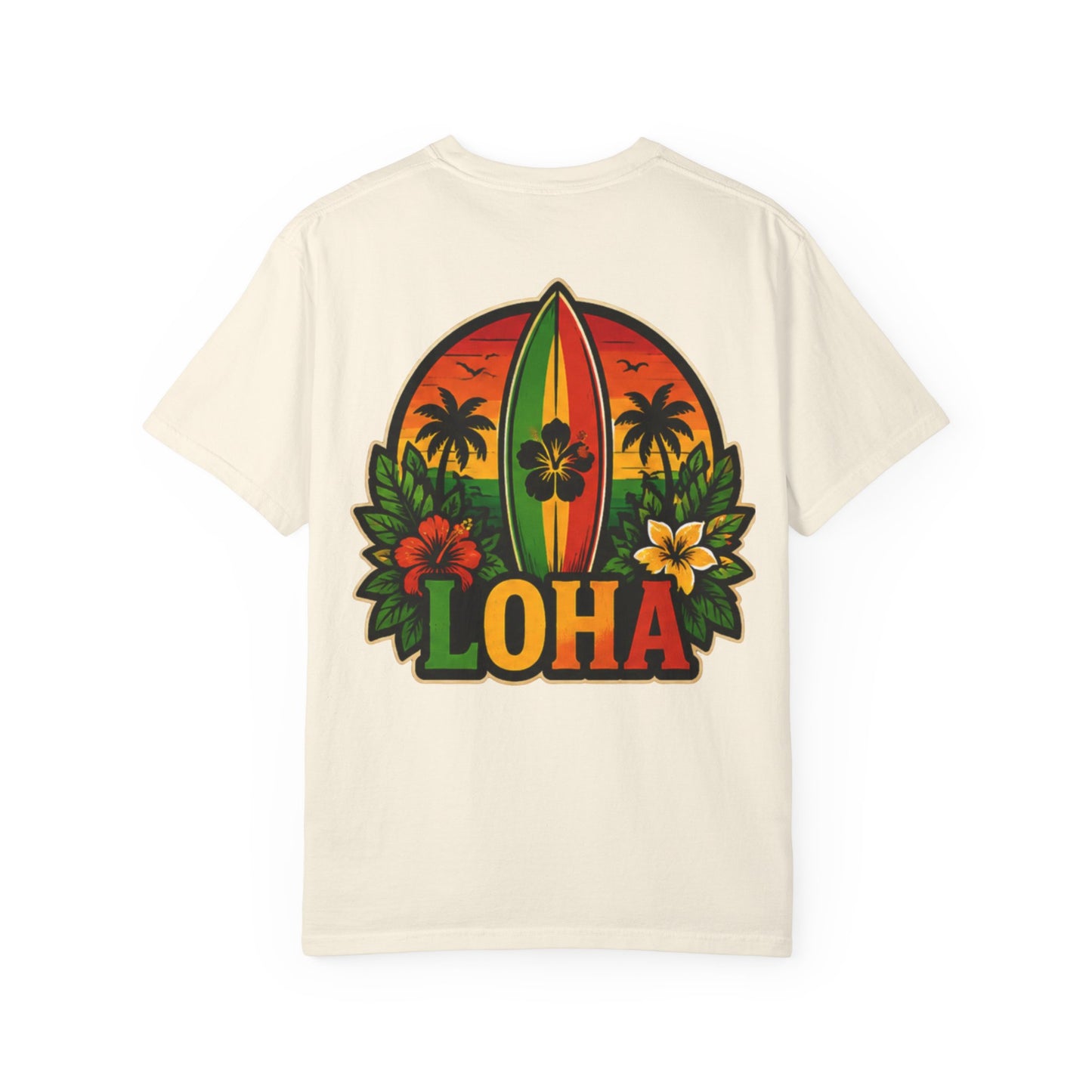 Loha Surf T-Shirt — Tropical Hibiscus Sunset Graphic