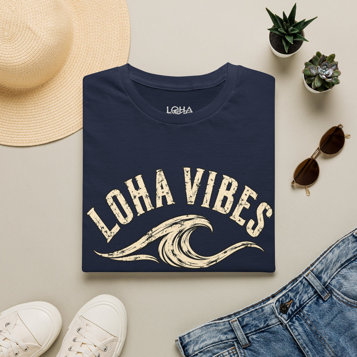 LOHA VIBES Signature Wave Graphic Tee – Coastal Lifestyle T-Shirt