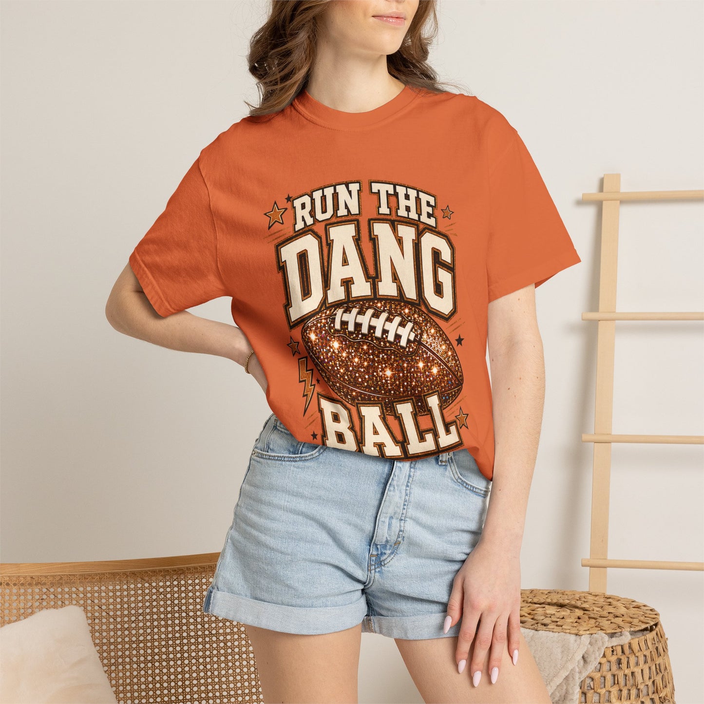 Run the Dang Ball Football T-Shirt — Retro Glitter Football Graphic Tee