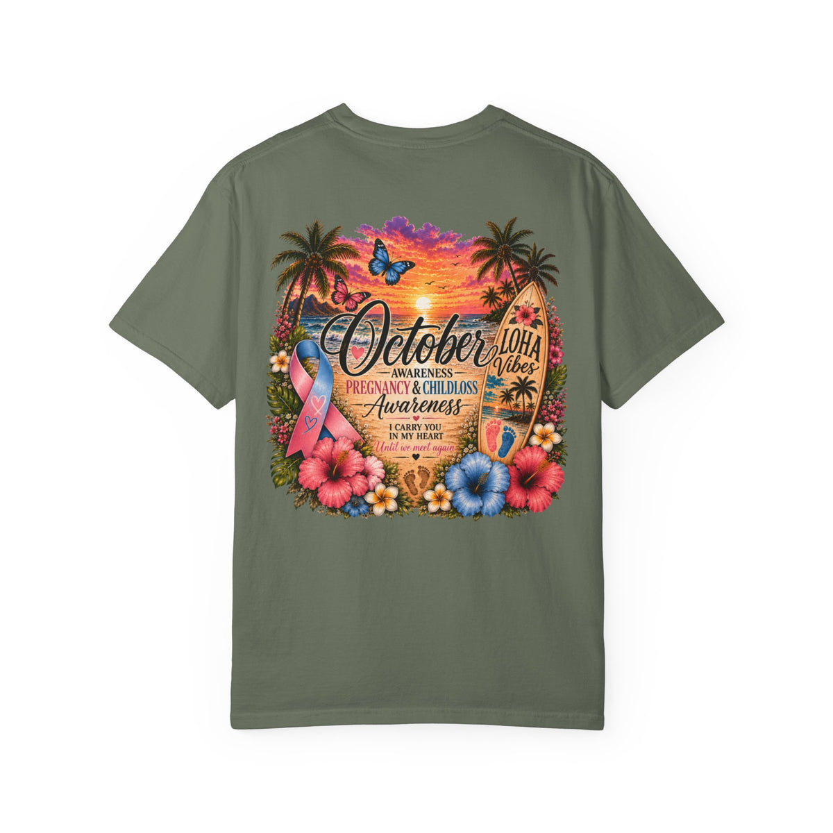 "Mama" to an Angel in Heaven T-Shirt — October Pregnancy & Childloss Awareness Sunset Floral Backprint