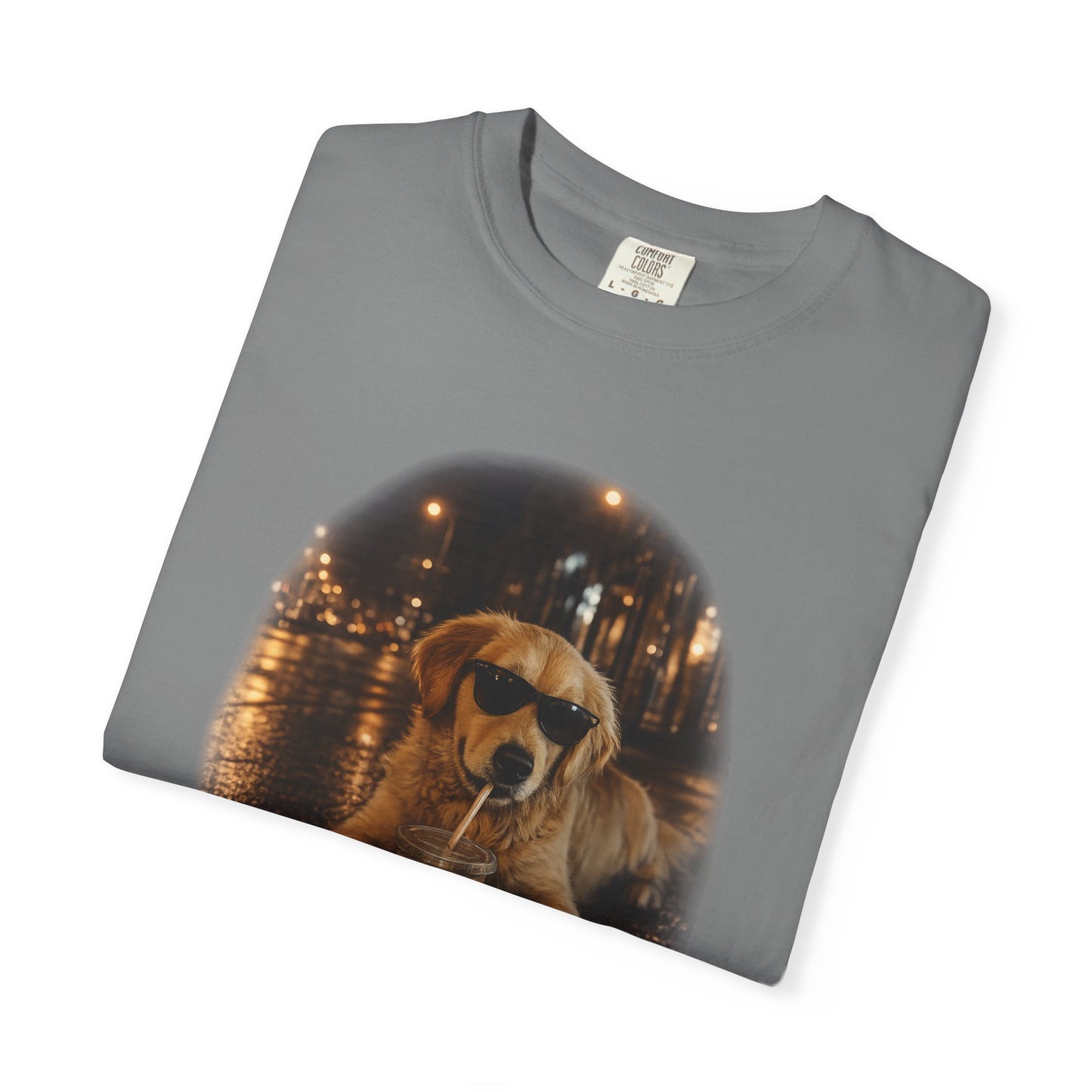 Dog with Sunglasses T-Shirt — Cool Golden Retriever Night Scene Tee