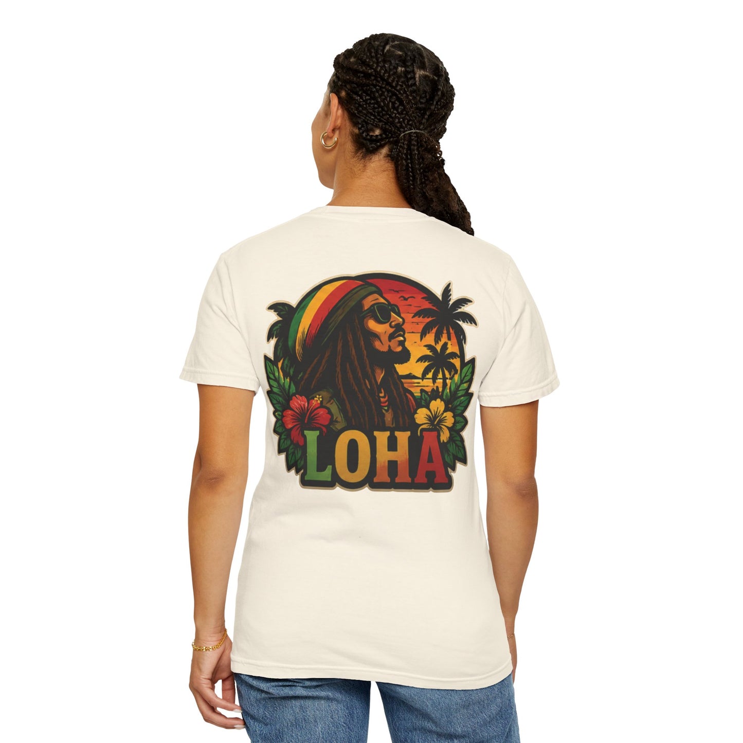 Rasta Aloha T-Shirt — "LOHA" Reggae Sunset Tee