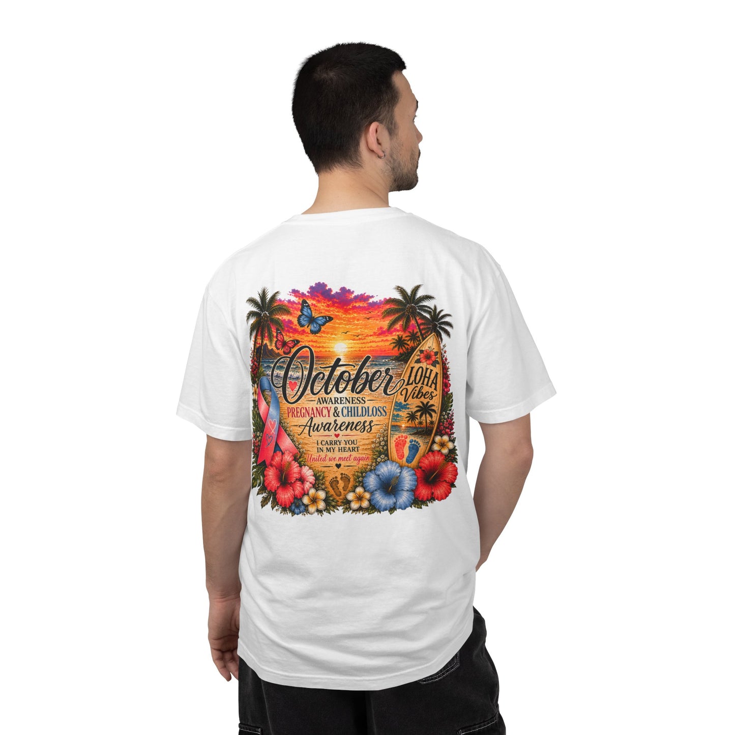 T-Shirt — October Pregnancy & Childloss Awareness Sunset Floral Backprint