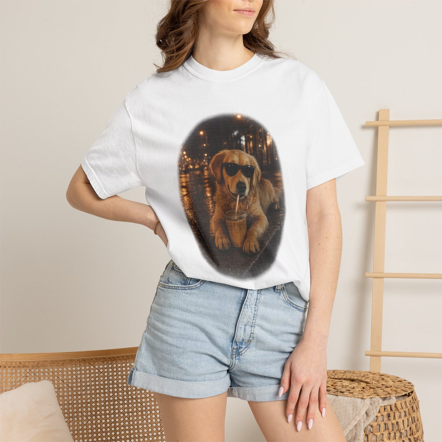Dog with Sunglasses T-Shirt — Cool Golden Retriever Night Scene Tee