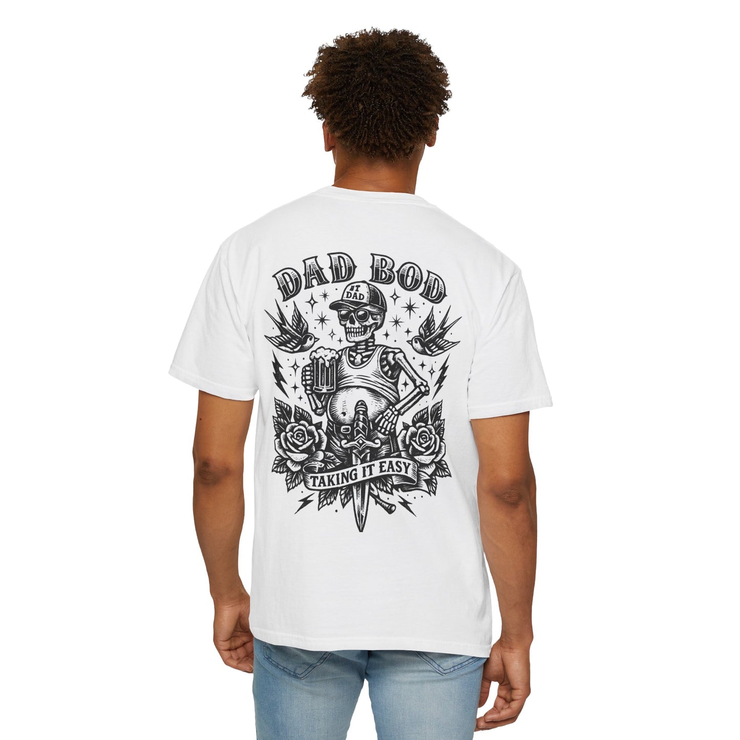 Dad Bod T-Shirt — 'Dad Bod: Taking It Easy' Retro Skull Graphic Tee
