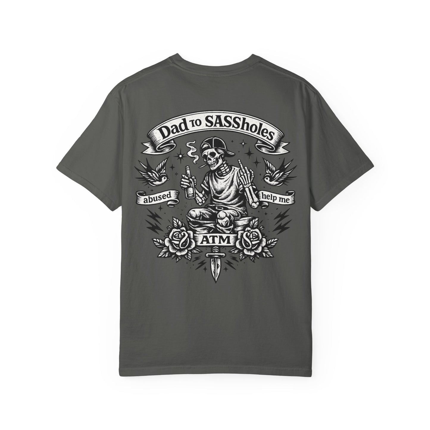 Dad to SASSholes T-Shirt — Retro Skull Tattoo Back Graphic Tee