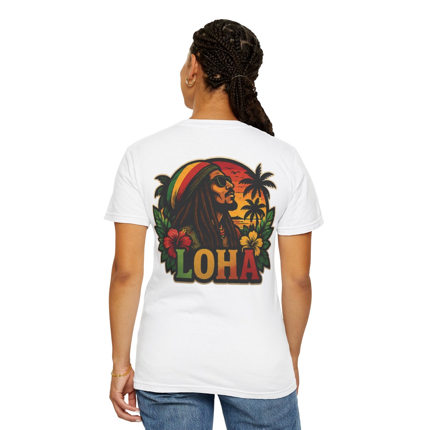 Rasta Aloha T-Shirt — "LOHA" Reggae Sunset Tee