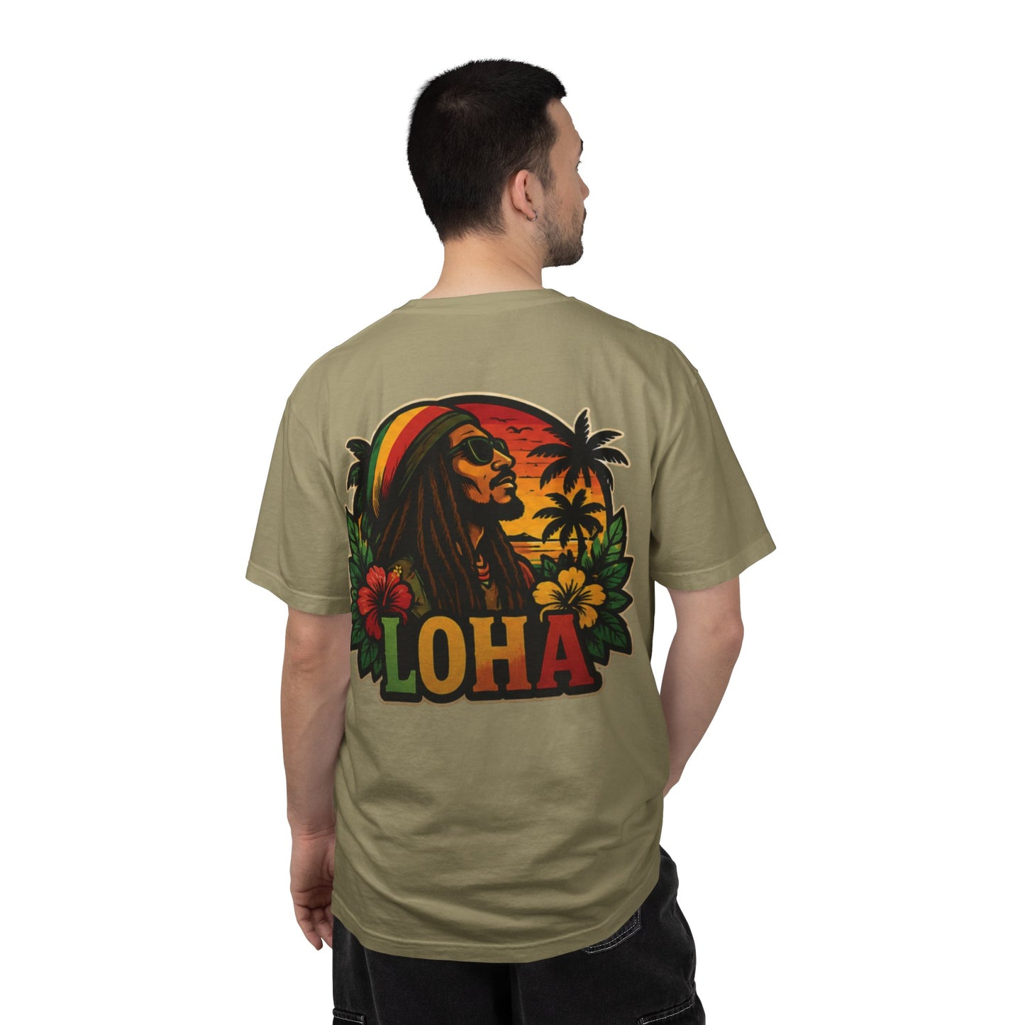 Rasta Aloha T-Shirt — "LOHA" Reggae Sunset Tee