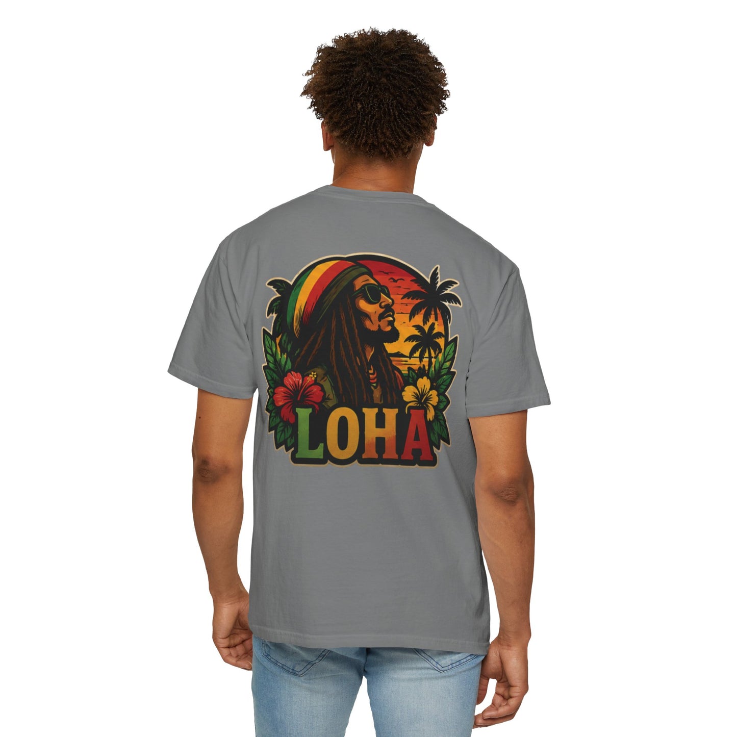 Rasta Aloha T-Shirt — "LOHA" Reggae Sunset Tee