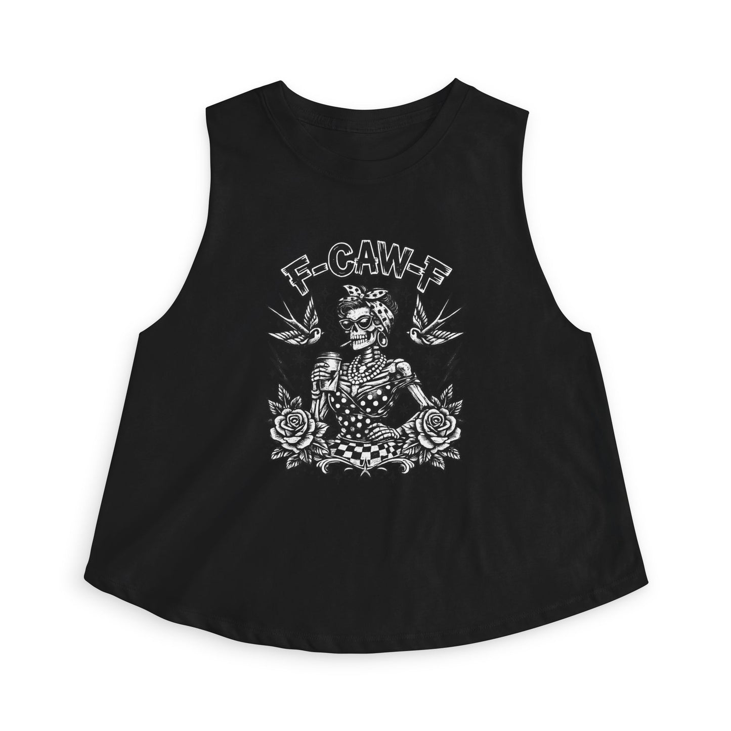 Women's Crop Top — Rockabilly Skeleton 'F-GAW-F' Graphic Tank