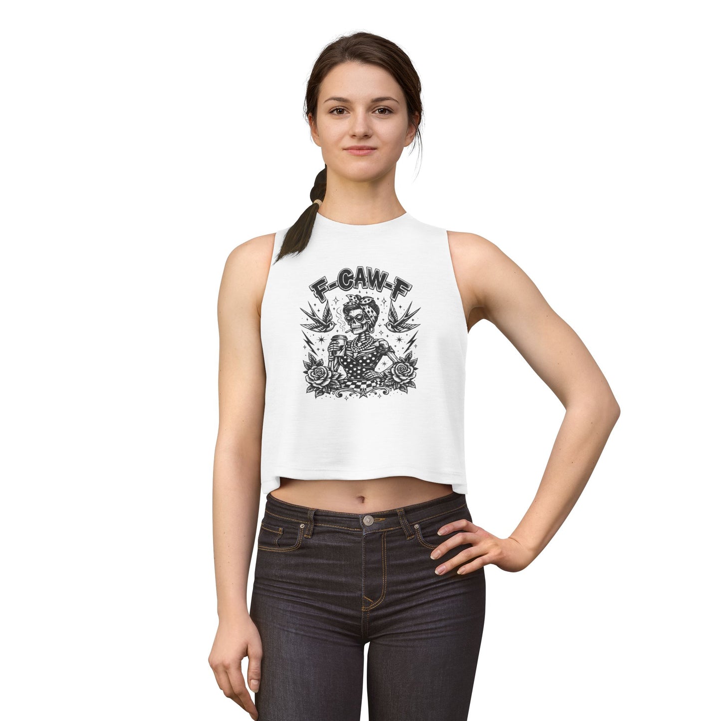 Women's Crop Top — Rockabilly Skeleton 'F-GAW-F' Graphic Tank