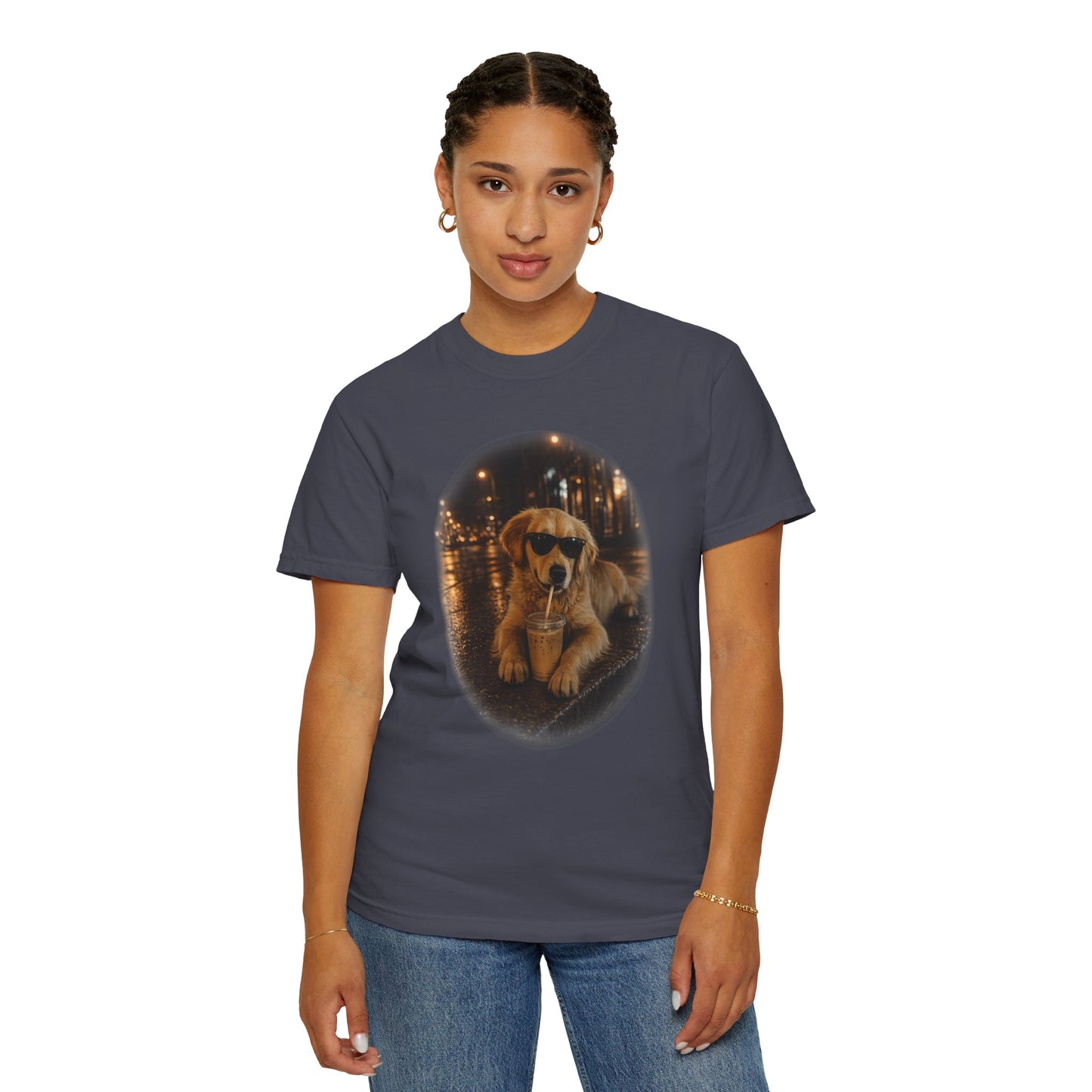 Dog with Sunglasses T-Shirt — Cool Golden Retriever Night Scene Tee