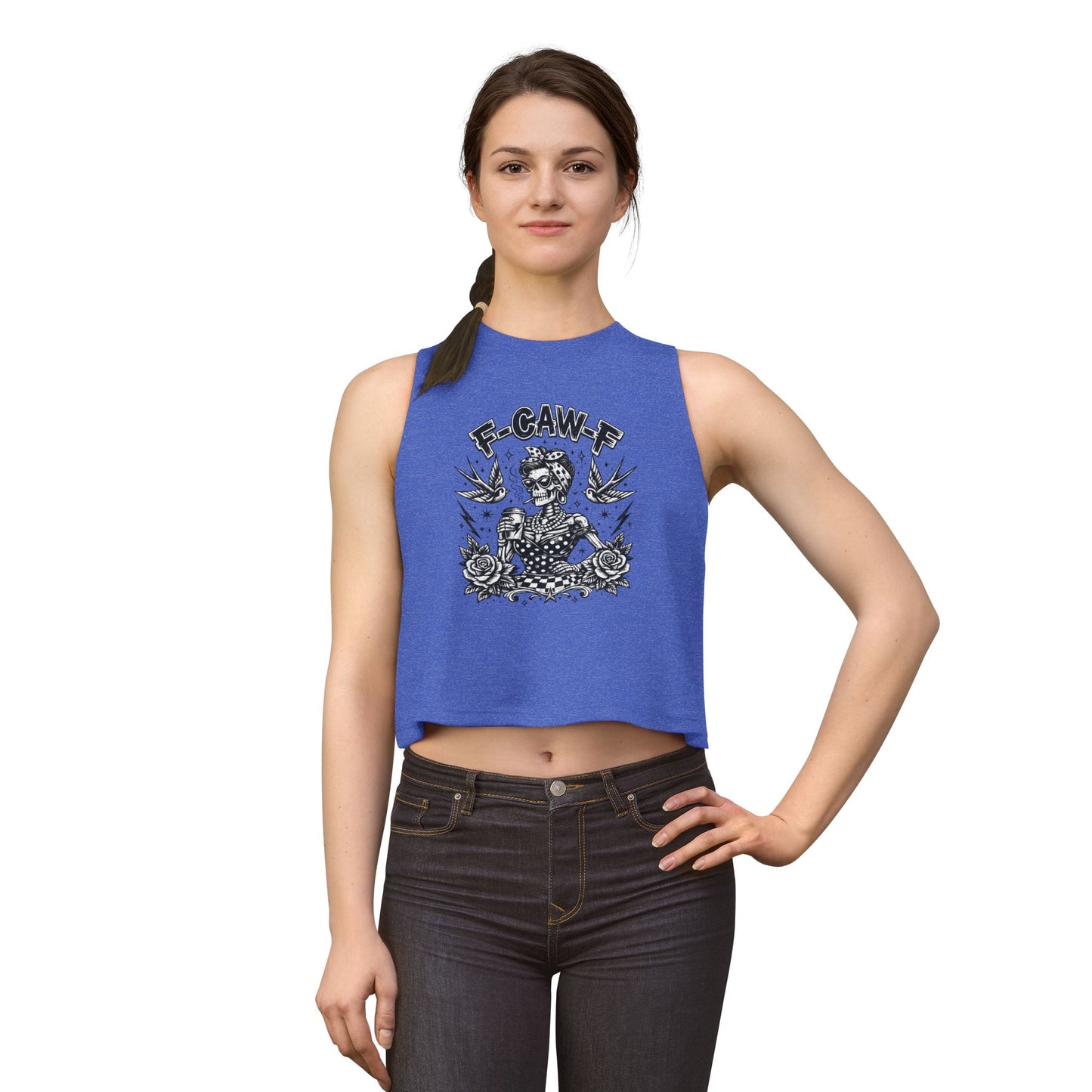 Women's Crop Top — Rockabilly Skeleton 'F-GAW-F' Graphic Tank