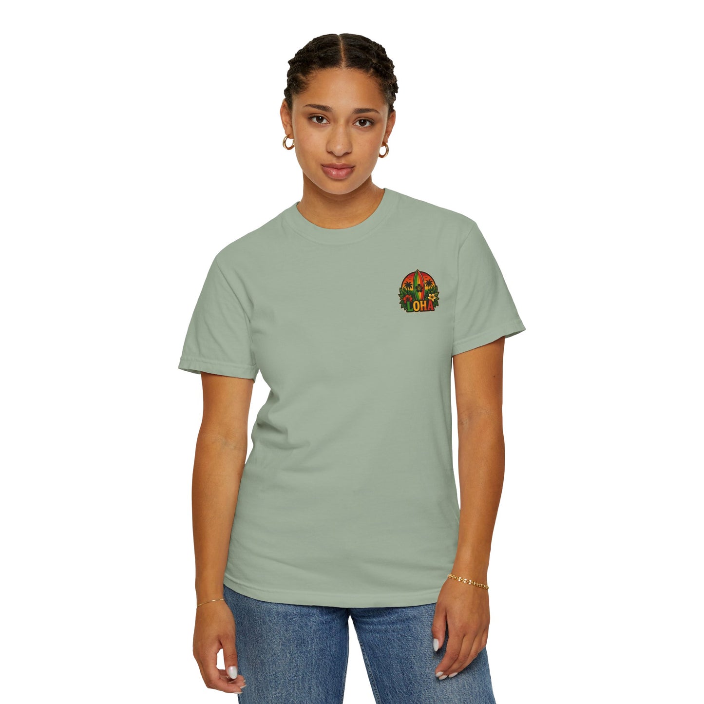 Loha Surf T-Shirt — Tropical Hibiscus Sunset Graphic