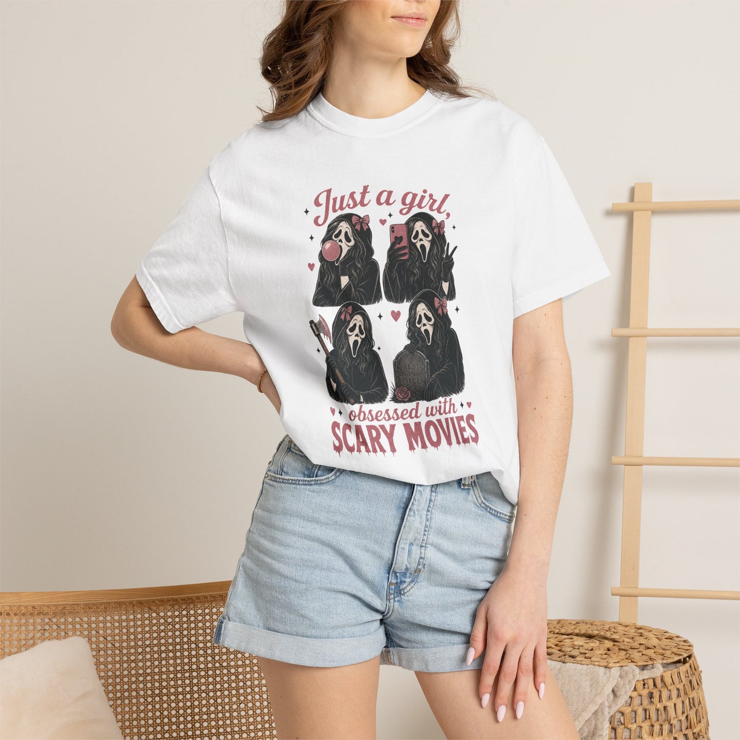Just a Girl Obsessed with Scary Movies T-Shirt | Horror Mask Design