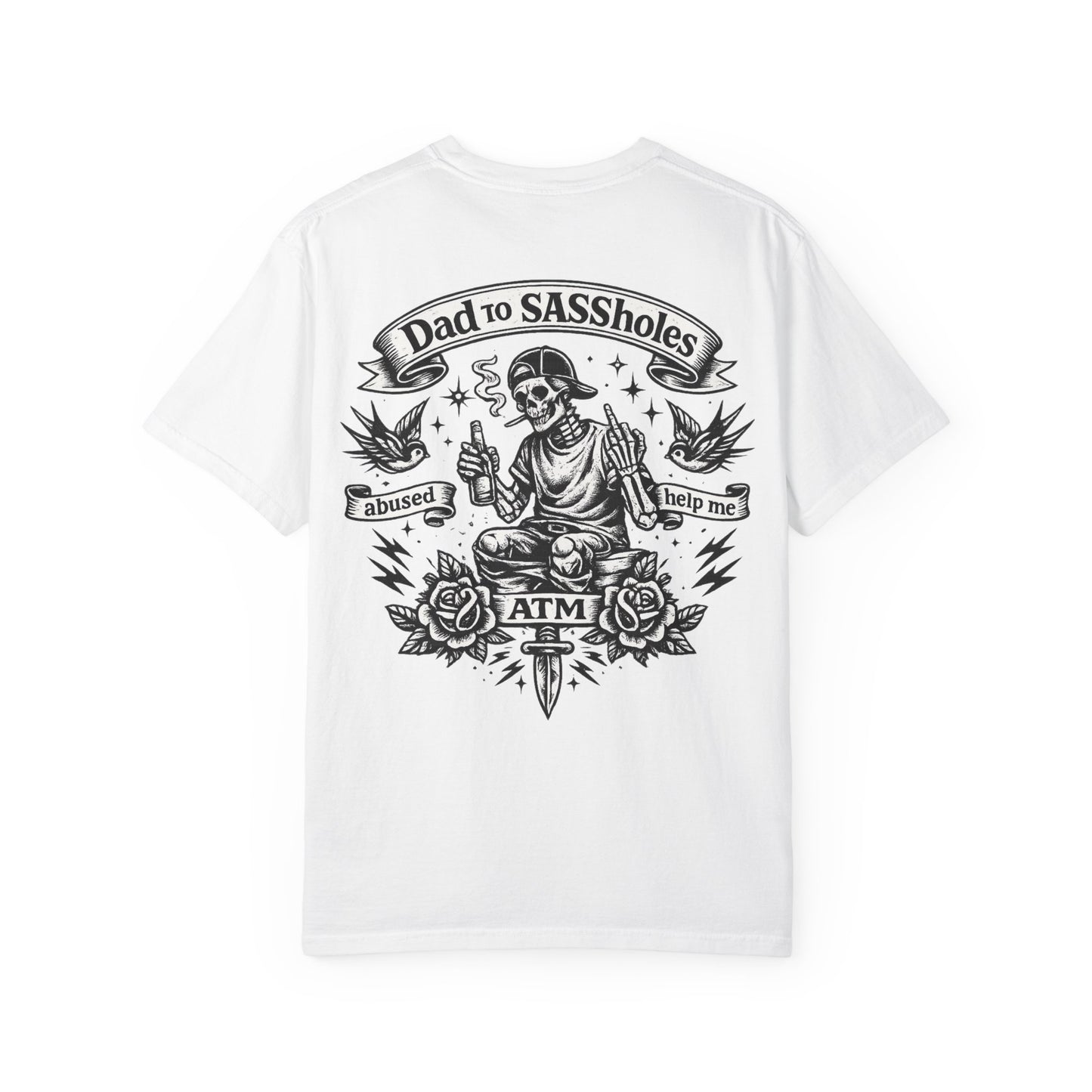 Dad to SASSholes T-Shirt — Retro Skull Tattoo Back Graphic Tee