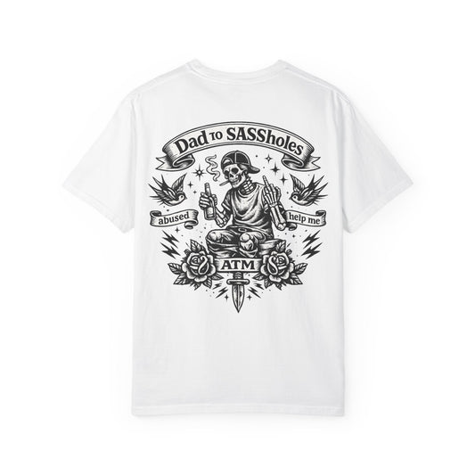 Dad to SASSholes T-Shirt — Retro Skull Tattoo Back Graphic Tee