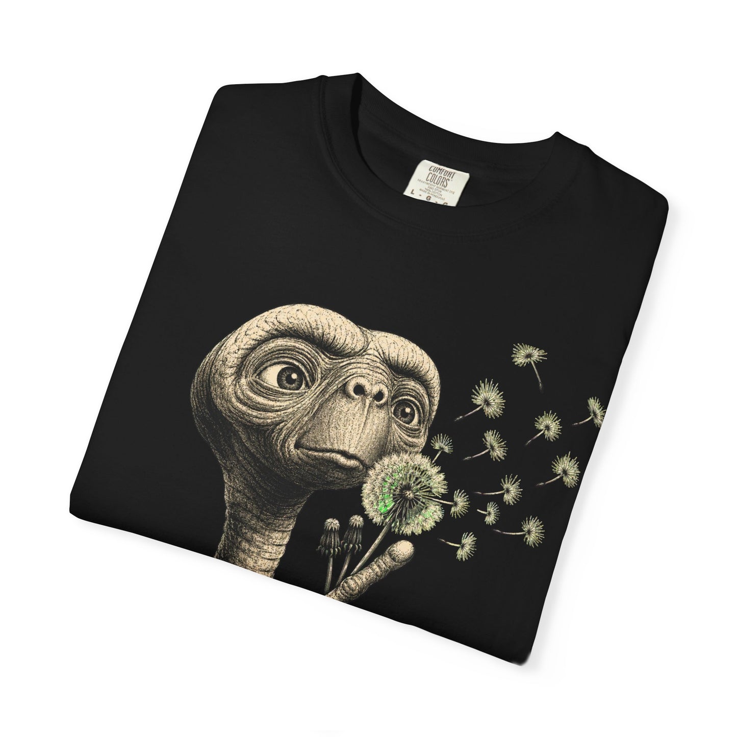 E.T. blowing dandelion T-shirt | Retro Alien illustration