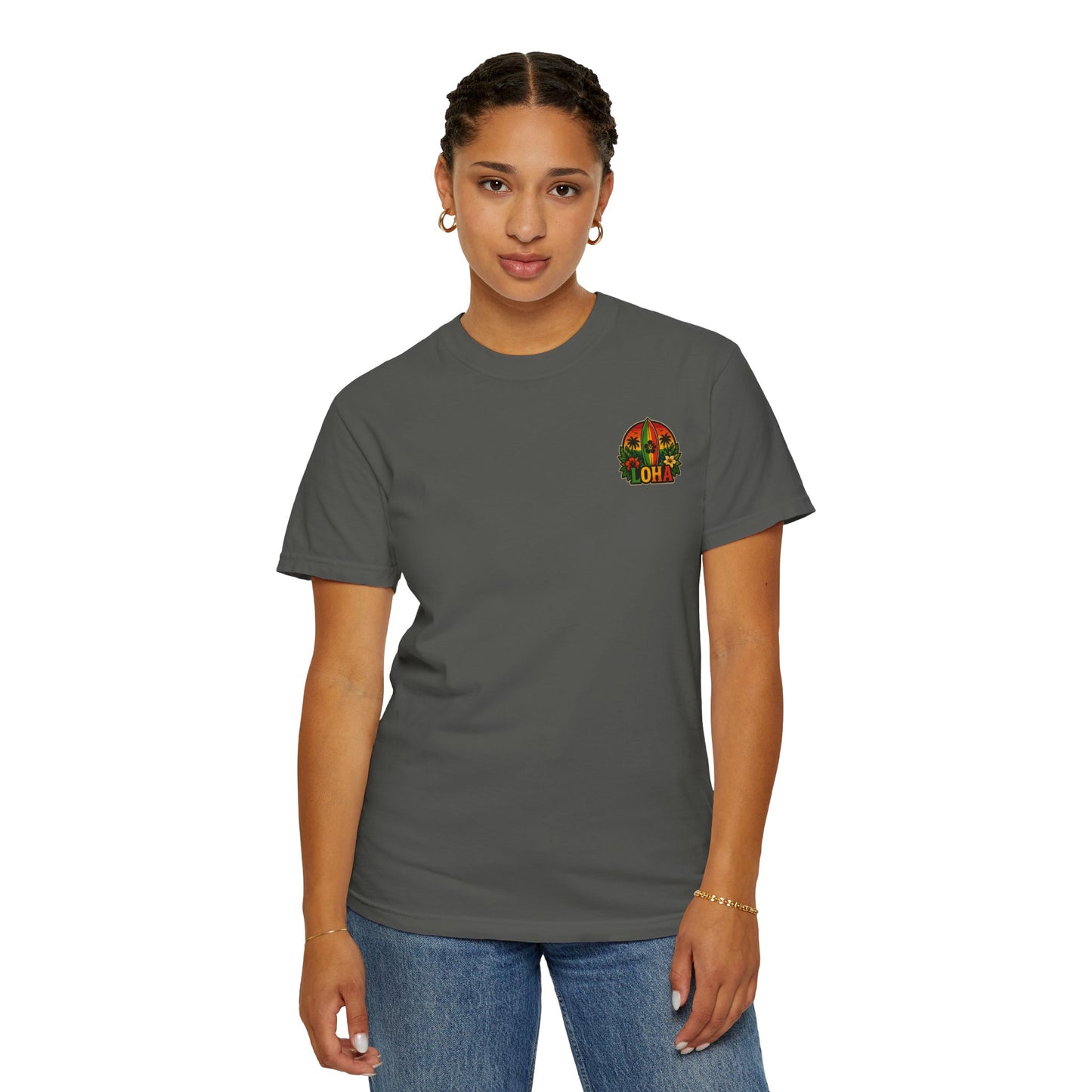 Loha Surf T-Shirt — Tropical Hibiscus Sunset Graphic