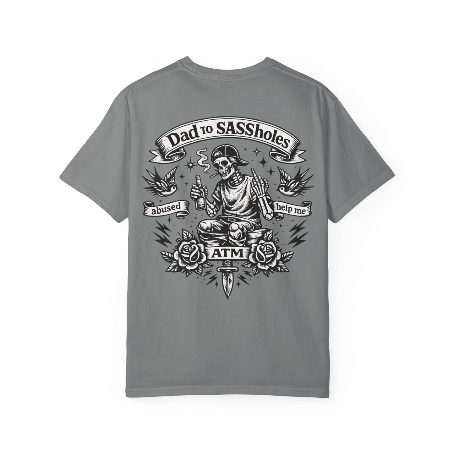 Dad to SASSholes T-Shirt — Retro Skull Tattoo Back Graphic Tee