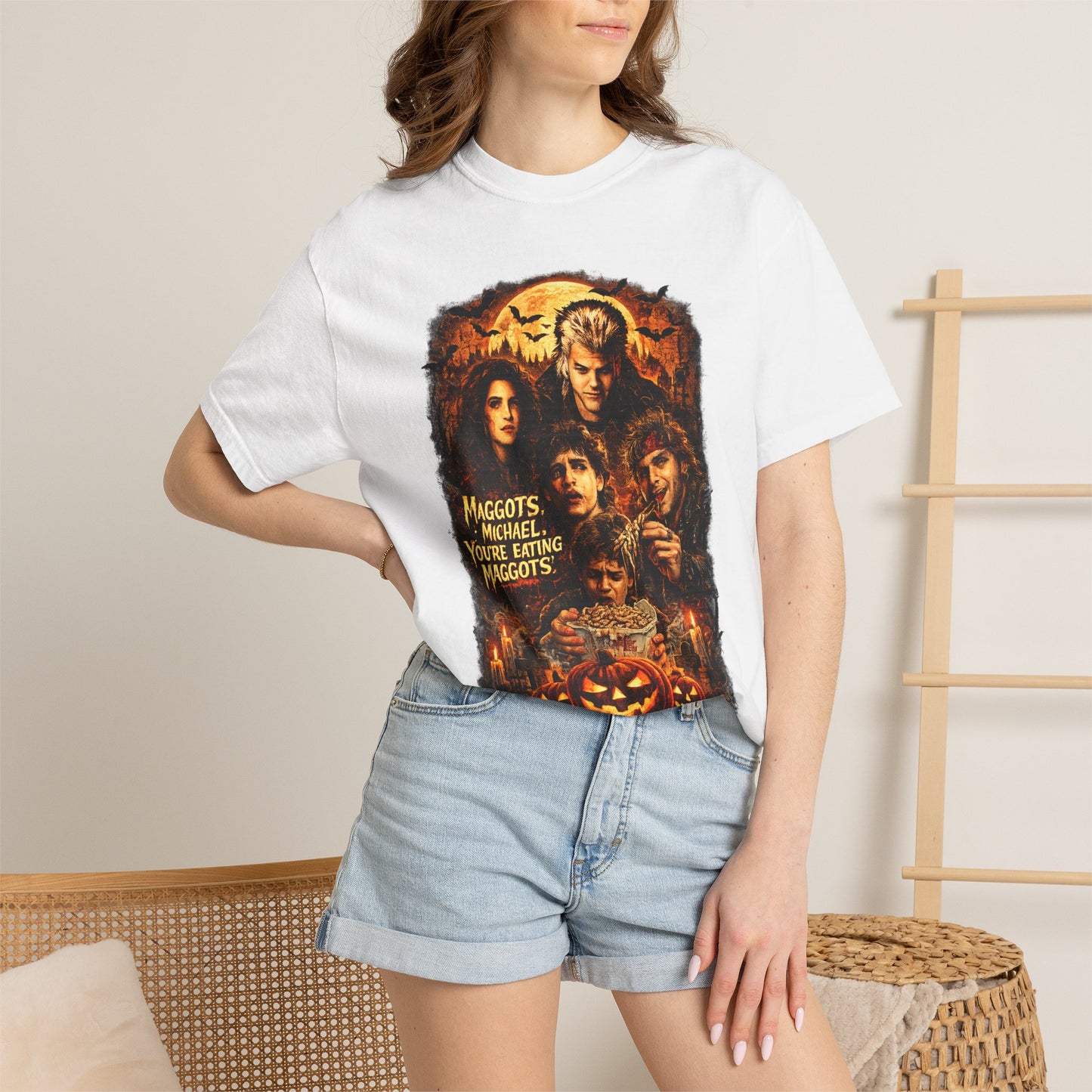 Halloween Horror Movie Collage T-Shirt — "Maggots" Retro Pumpkin Graphic