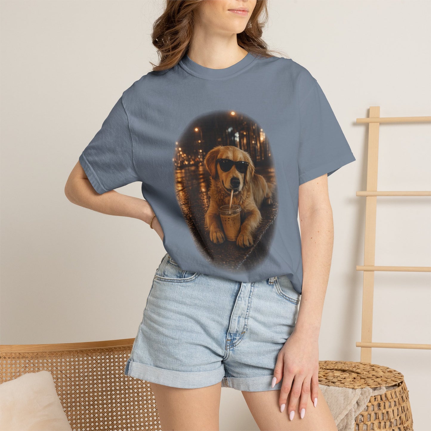 Dog with Sunglasses T-Shirt — Cool Golden Retriever Night Scene Tee