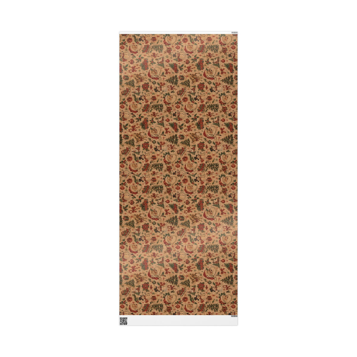 Vintage Christmas Wrapping Paper Roll — Rustic Snowman & Holiday Motifs