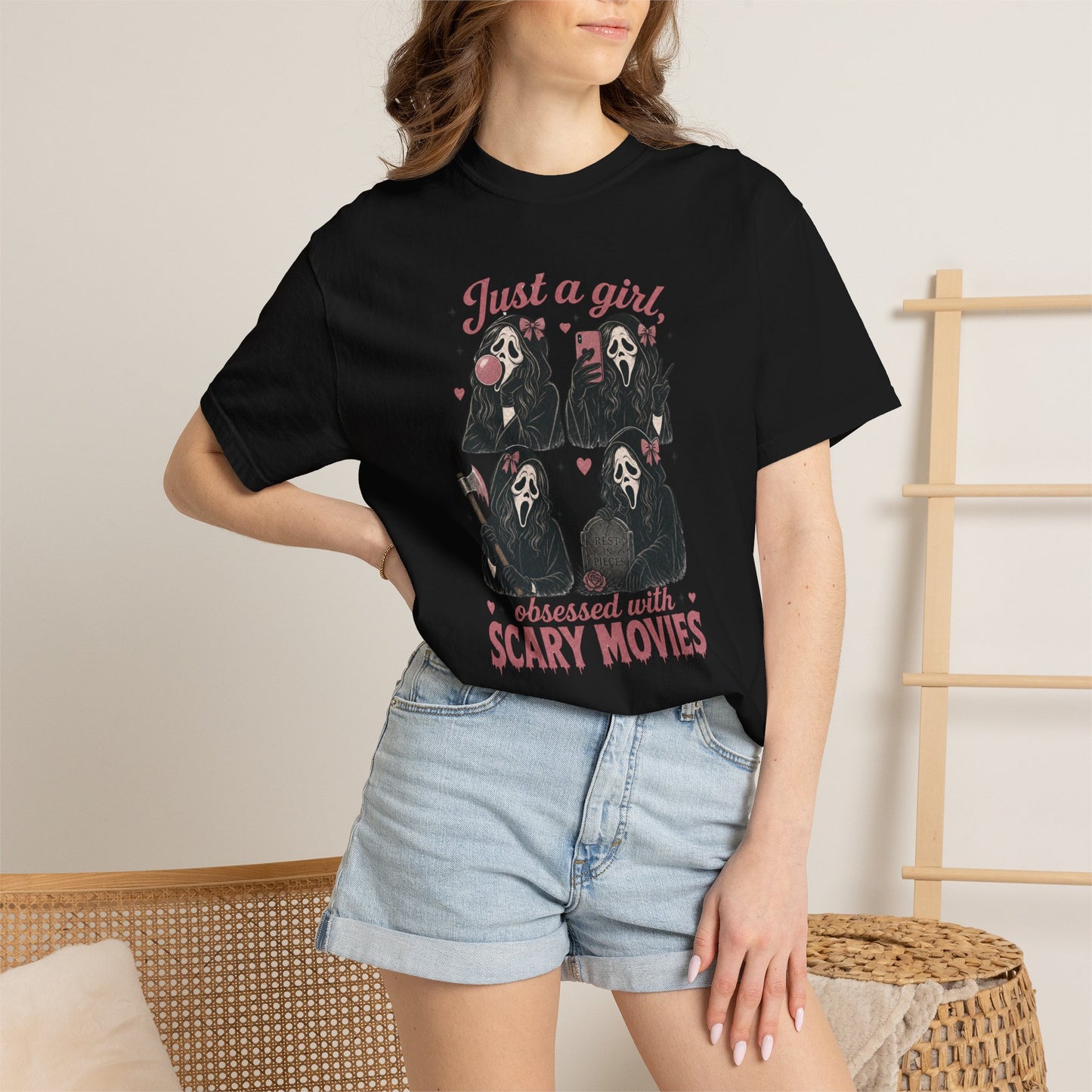 Just a Girl Obsessed with Scary Movies T-Shirt | Horror Mask Design