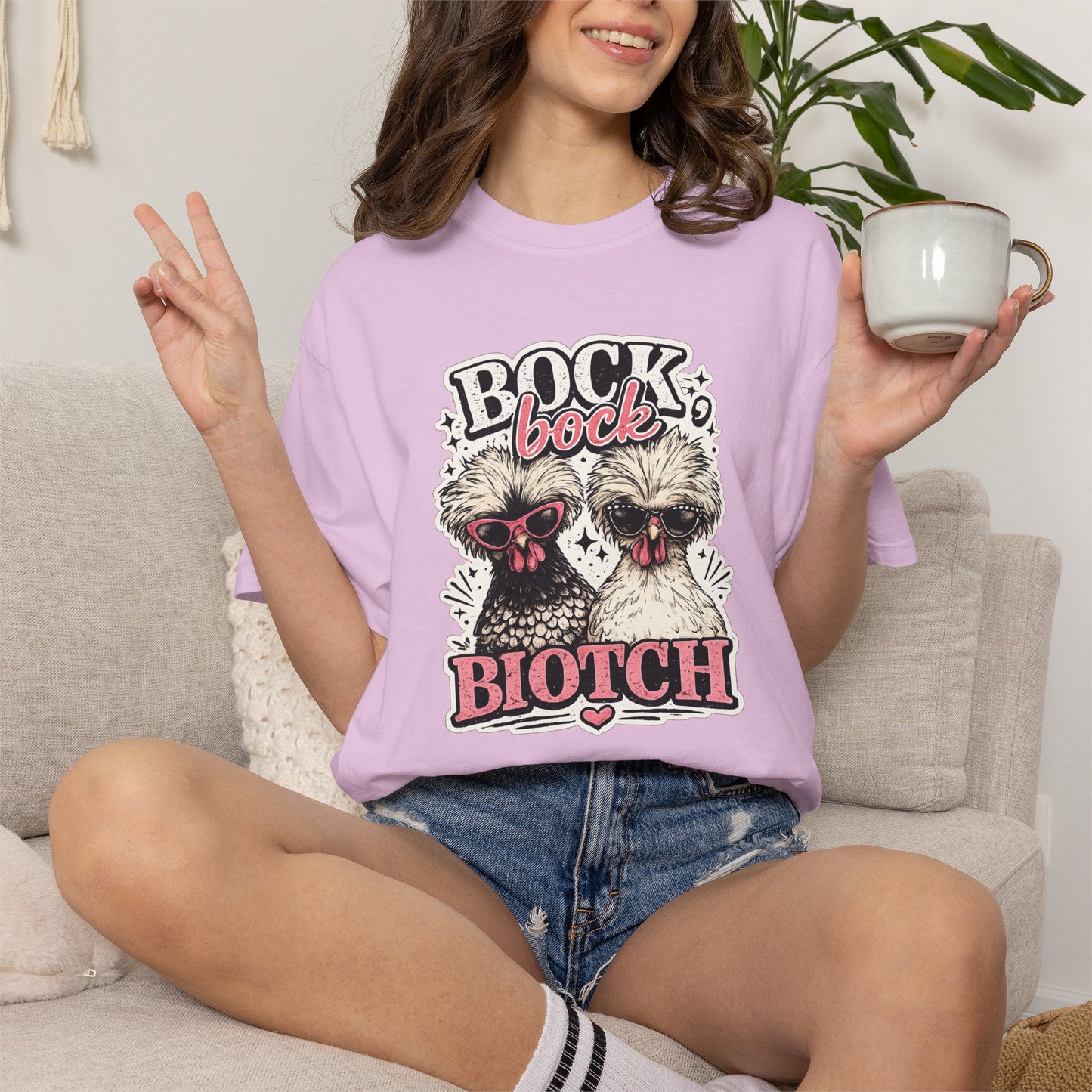Bock Bock Biotch T-shirt | Silkie Chickens Illustration, Funny Poultry Graphic