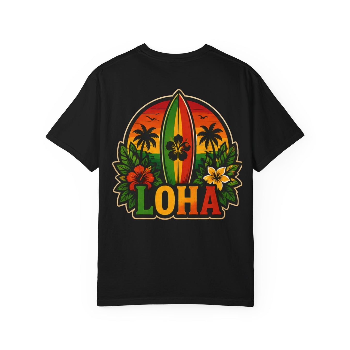 Loha Surf T-Shirt — Tropical Hibiscus Sunset Graphic