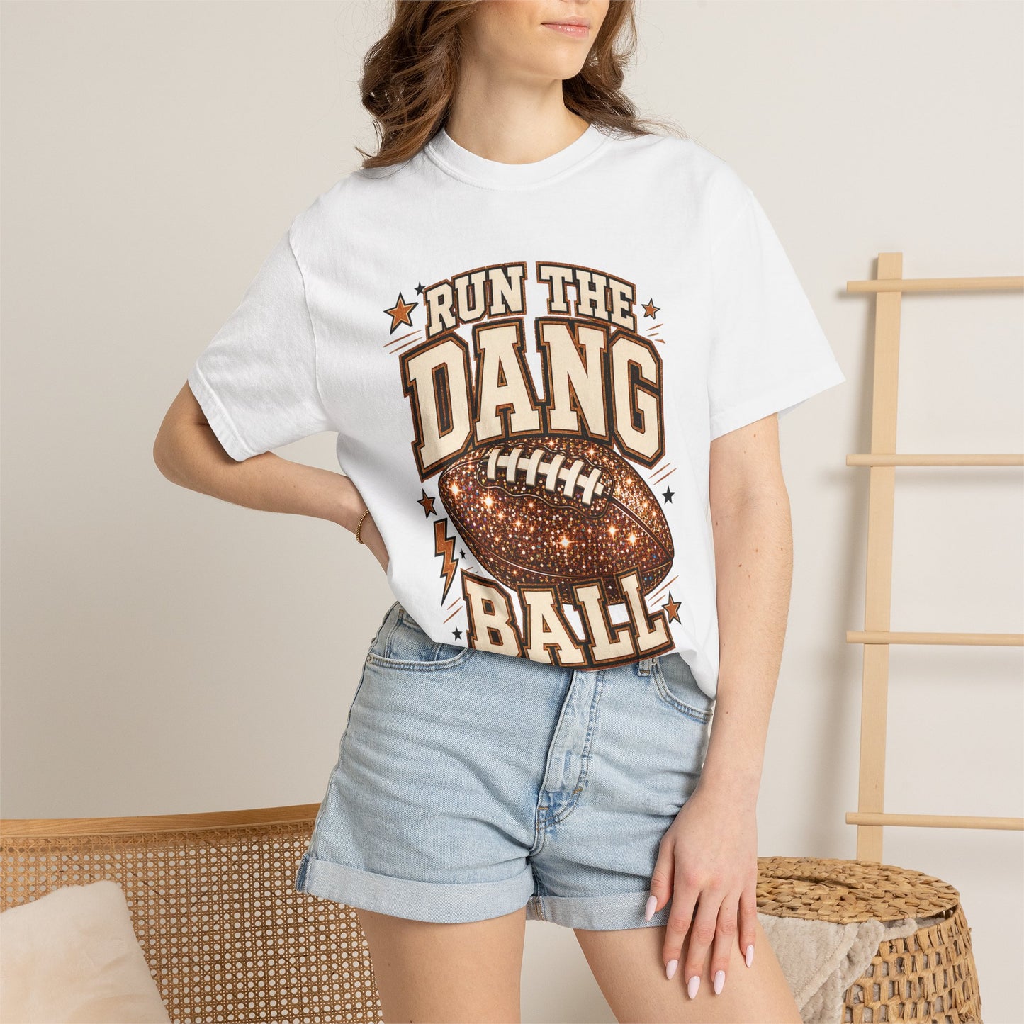 Run the Dang Ball Football T-Shirt — Retro Glitter Football Graphic Tee