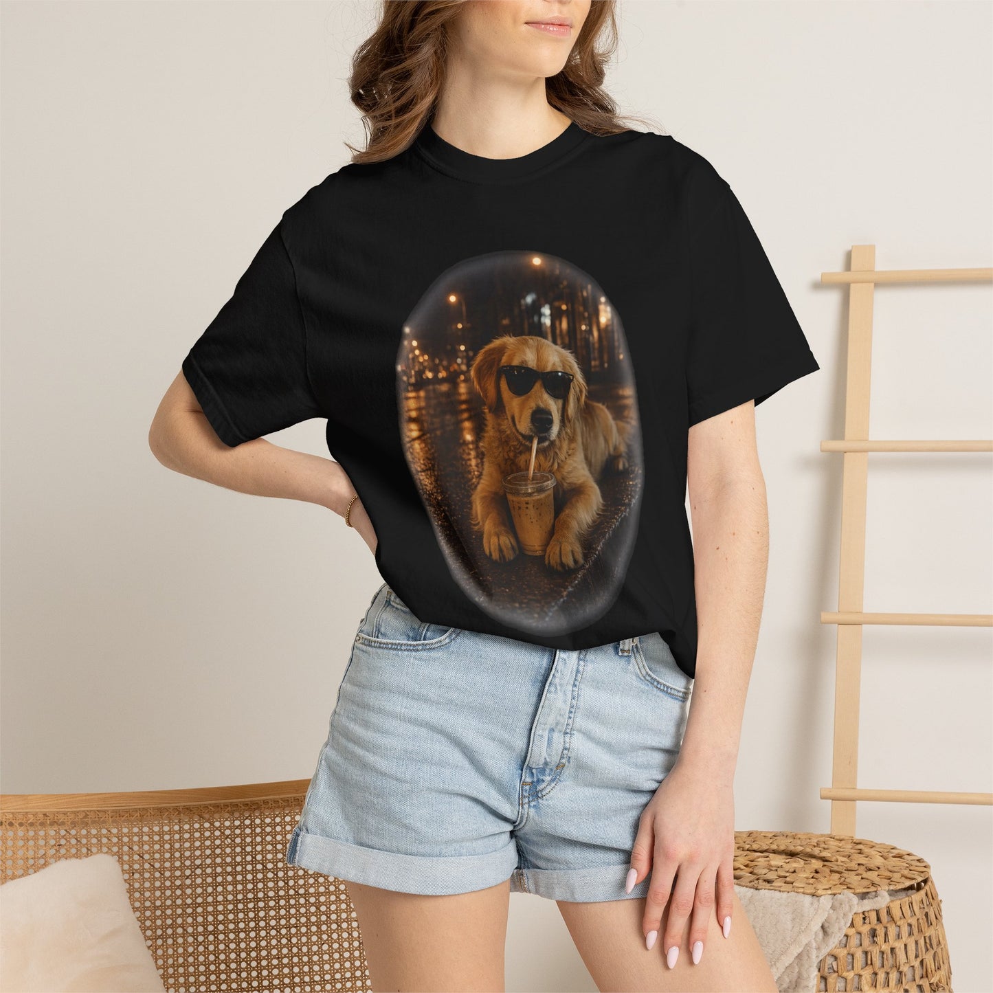 Dog with Sunglasses T-Shirt — Cool Golden Retriever Night Scene Tee