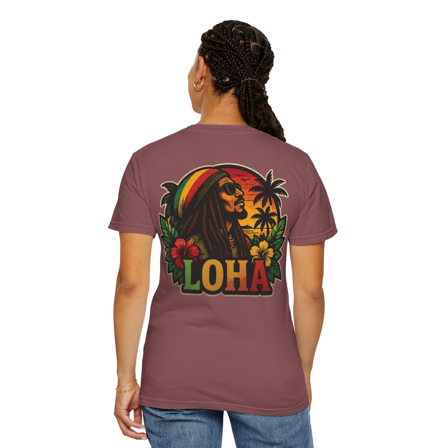 Rasta Aloha T-Shirt — "LOHA" Reggae Sunset Tee