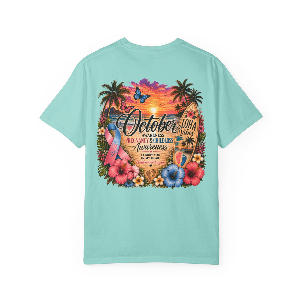 "Mama" to an Angel in Heaven T-Shirt — October Pregnancy & Childloss Awareness Sunset Floral Backprint