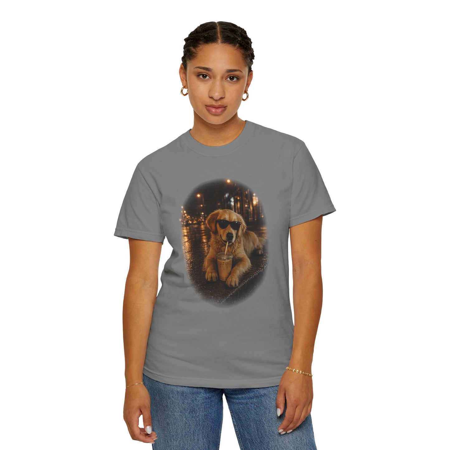 Dog with Sunglasses T-Shirt — Cool Golden Retriever Night Scene Tee