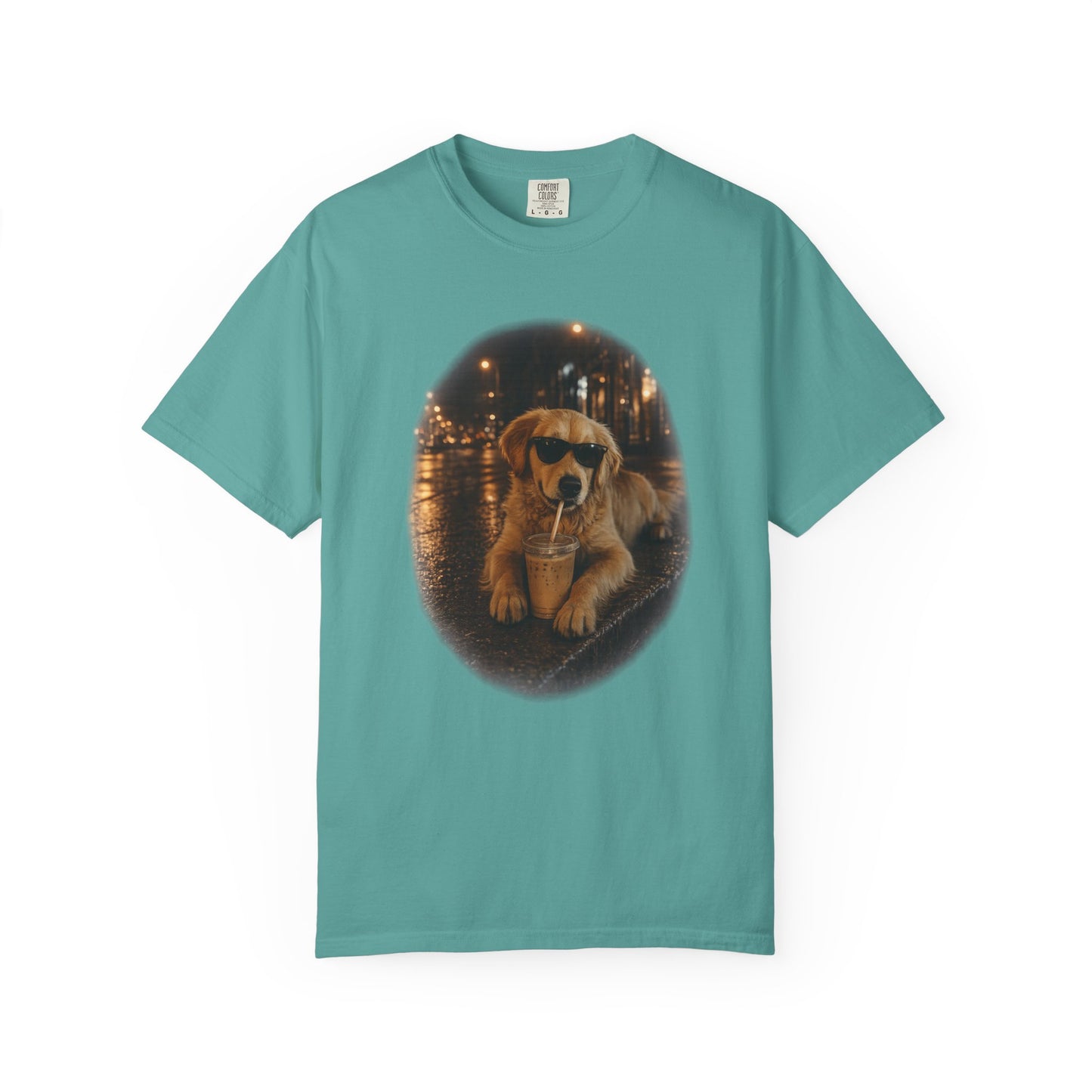 Dog with Sunglasses T-Shirt — Cool Golden Retriever Night Scene Tee