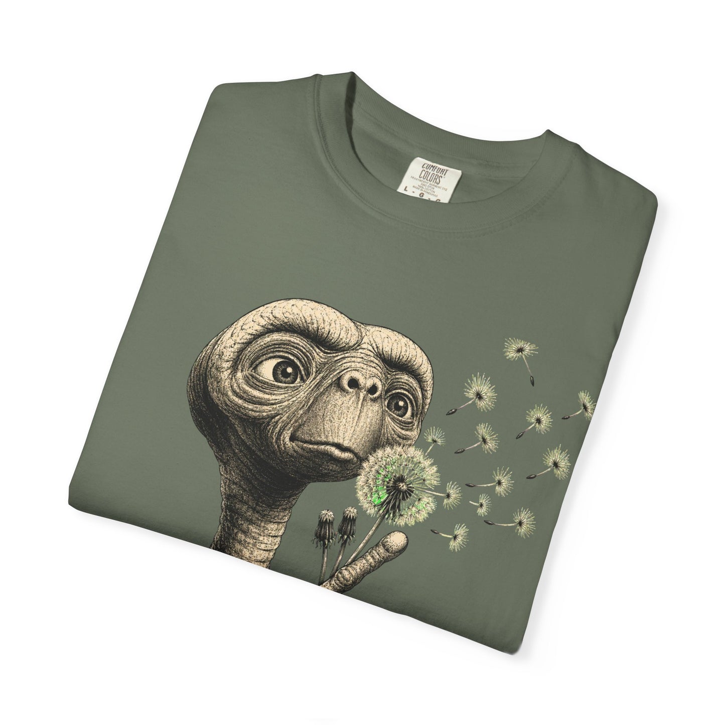 E.T. blowing dandelion T-shirt | Retro Alien illustration