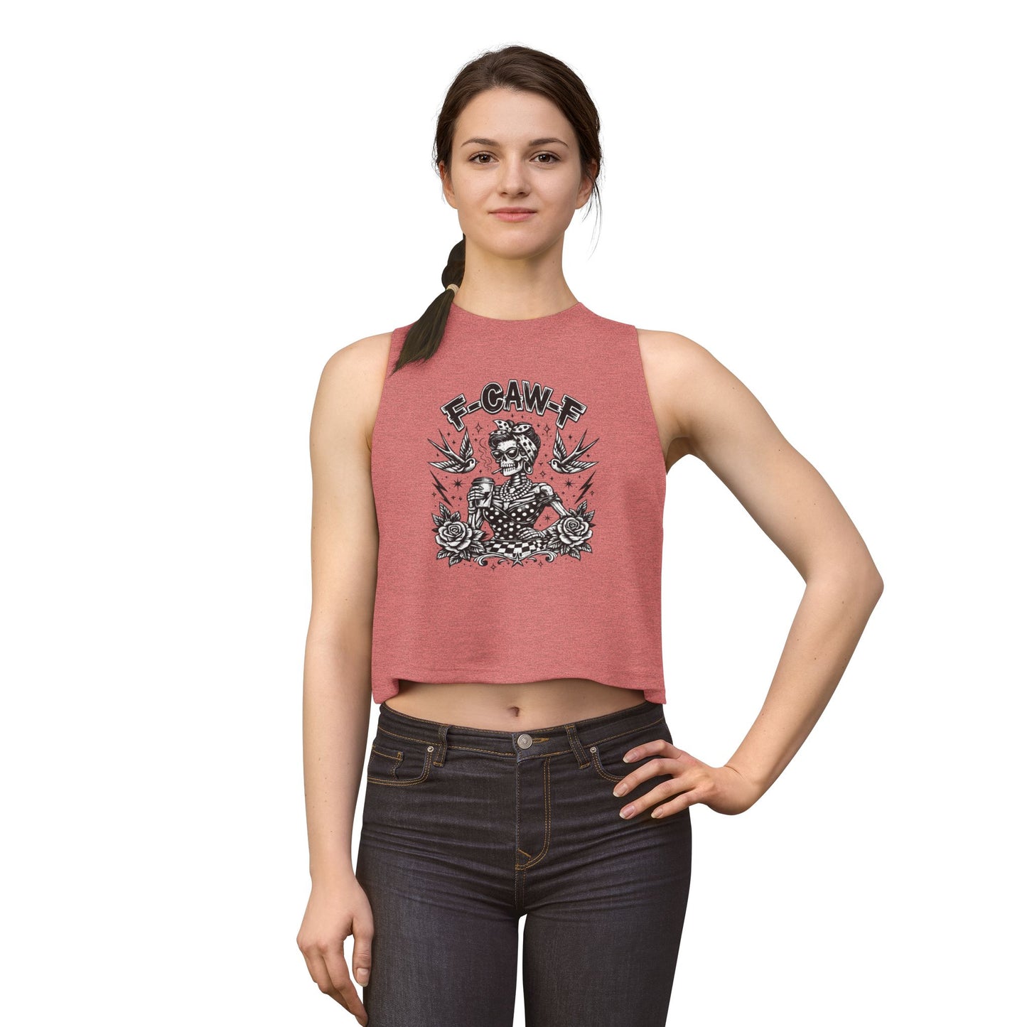 Women's Crop Top — Rockabilly Skeleton 'F-GAW-F' Graphic Tank