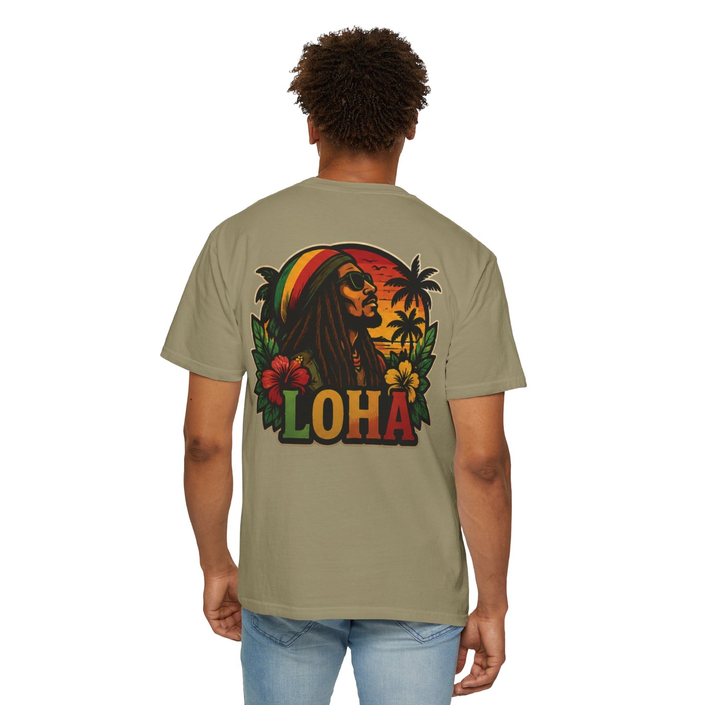Rasta Aloha T-Shirt — "LOHA" Reggae Sunset Tee